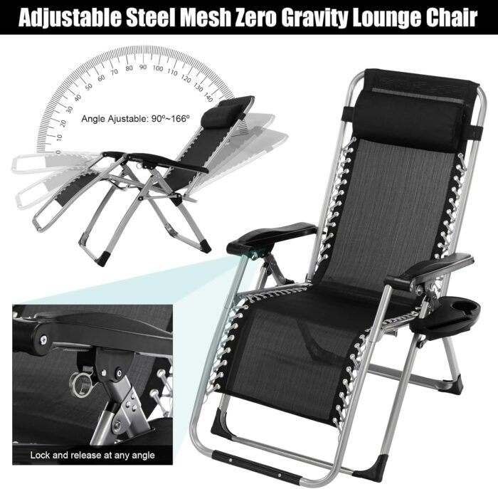 VINGLI Padded Zero Gravity Chair with Removable Cushion, Outdoor Recliner Chair with Cup Holder Lawn Chair Padded Patio Lounger Chair - Image 4