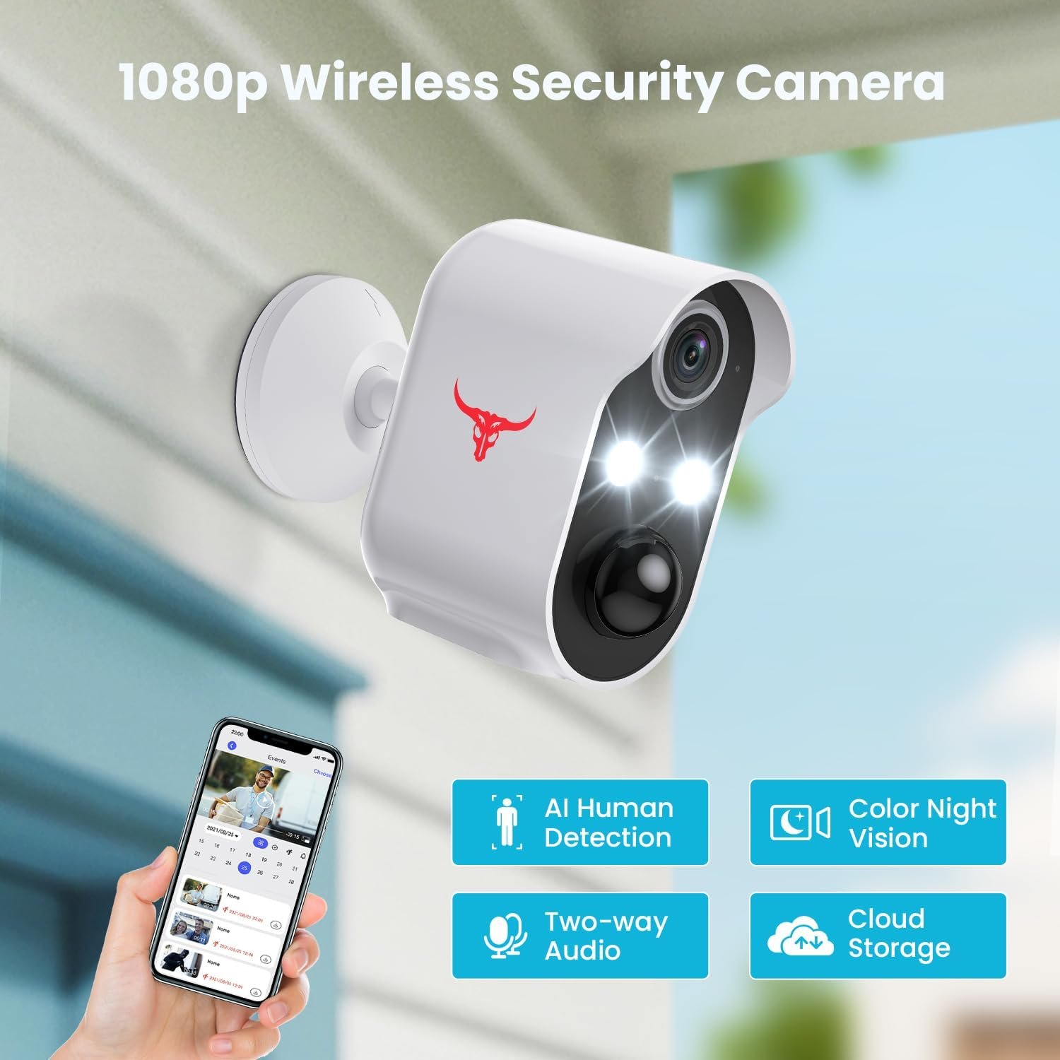 Outdoor Security Camera, Battery Powered Wireless Camera, Cloud Storage Sold Seperately, Color Night Vision, 2-Way Audio, Smart AI Motion Detection, 2.4G WiFi (2 Lights) - Image 2
