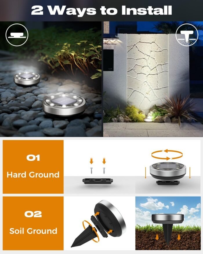 btfarm 16 Pack Solar Ground Lights Outdoor, 8 LED Solar Disc Lights IP65 Waterproof Flat Solar Lights, Pathway Lights Solar Powered for Garden Lawn Patio Yard Path Landscape, Cool White - Image 4