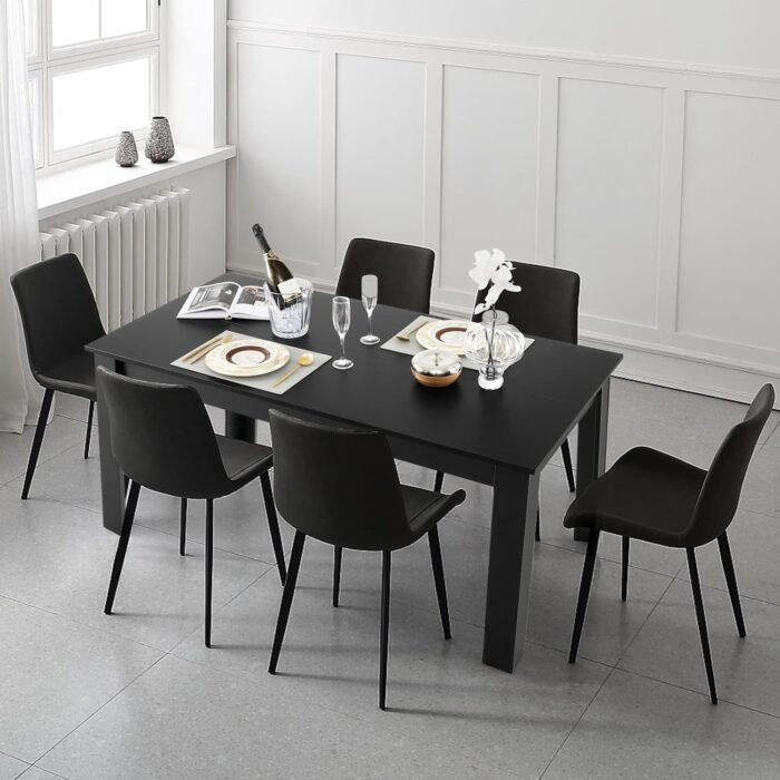 Giantex Dining Table for 6, Wood Rectangular Table, 63" L x 31.5" W x 30" H Large Farmhouse Center Table, Home Furniture Kitchen Table, Modern Dining Room Table, Supporting for 330LBS, Black - Image 6