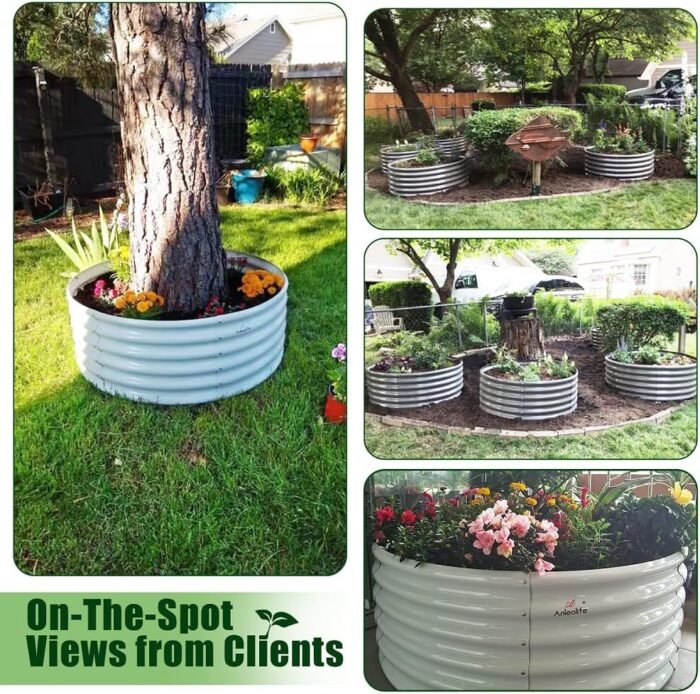 A ANLEOLIFE 2-Pack 4ft x 18” Tall Galvanized Raised Garden Beds Outdoor, Round Metal Planter Box for Planting Vegetables Flowers Herb, Anti-Rust & Easy-Setup, Quartz Grey - Image 5