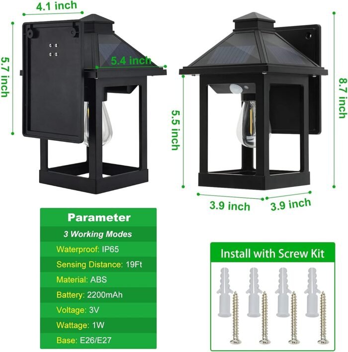 2 Pack Solar Wall Lanterns Outdoor with 3 Modes, Dusk to Dawn Motion Sensor LED Sconce Lights IP65 Waterproof, Exterior Front Porch Security Lamps Wall Mount Patio Fence Garage Decorative - Image 8
