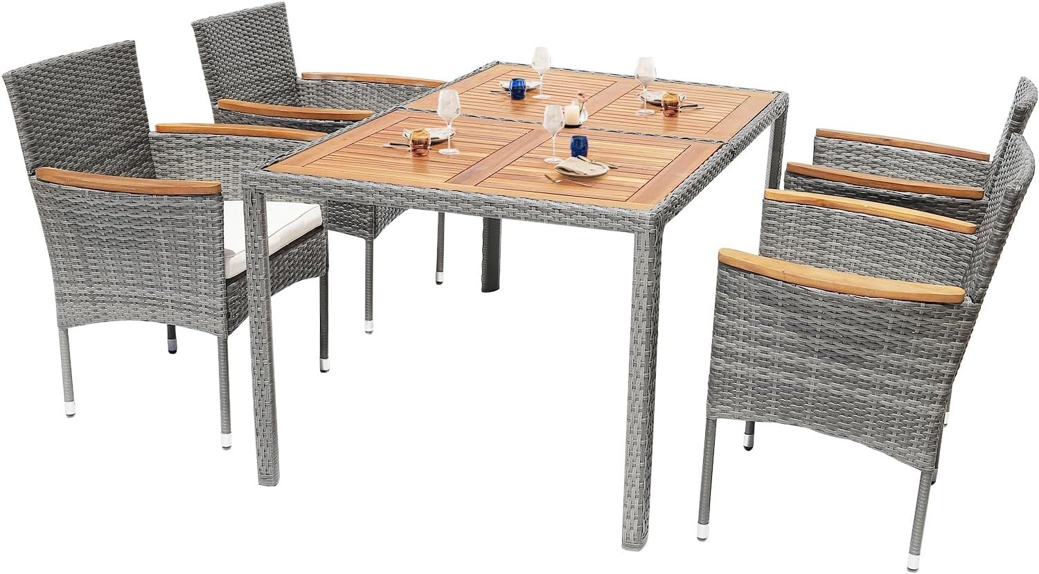 5 Piece Outdoor Patio Table and Chairs Set of 6 Outdoor Dining Set for 6 Patio Dining Sets Patio Furniture Back Yard Outdoor Furniture Set for Outside Patio Garden Poolside Deck,Grey