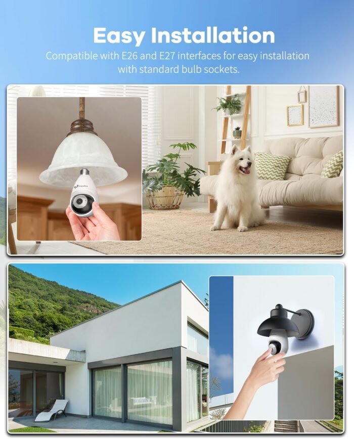 3K Light Bulb Security Cameras Wireless Outdoor, IP65 Waterproof Cameras for Home Security with 2.4G&5G Connection, Full-Color Night Vision and 360° Motion Detection, 5MP Security Camera Outdoor - Image 7