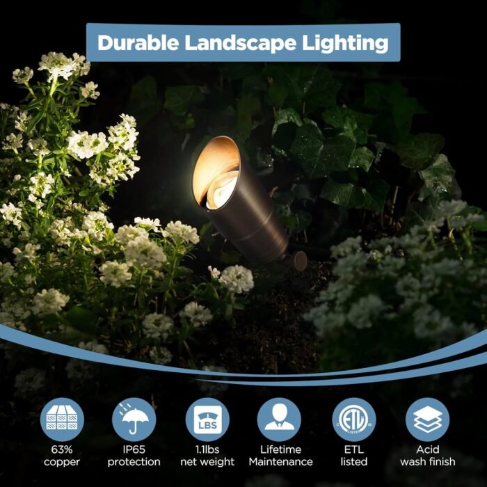 Gardencoin Solid Brass Outdoor Landscape Spotlights, 12V Heavy Duty Low Voltage LED Spot Light Waterproof for Garden and Yard Up Lighting, Bronze Accent Lighting Fixture Without Bulb, 6 Pack - Image 2