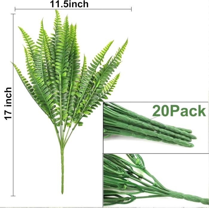 TURNMEON 20 Bundles Artificial Plants Outdoor Faux Boston Fern Spring Summer Decor Fake Plants UV Resistant Plastic Greenery Shrubs Artificial Fake Flowers Outside Indoor for Home Gardens Patio Yards - Image 2