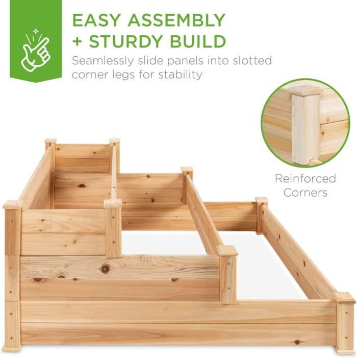 Best Choice Products 3-Tier Fir Wood Raised Garden Bed Planter Kit for Plants, Herbs, Vegetables, Outdoor Gardening w/Stackable & Flat Arrangement, Easy Assembly - Natural - Image 5