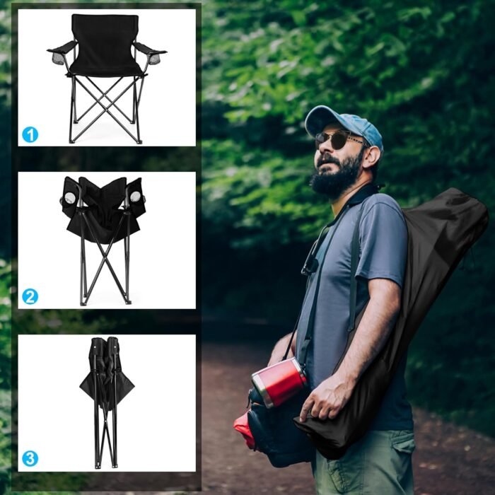 HaSteeL Foldable Camping Chair Set of 2, Folding Camp Chairs for Adults, Large Portable Lawn Chair for Outdoors Fishing, Hiking, Travel, Picnic, Beach, Supports 275lbs & Include Storage Bags (Black) - Image 6