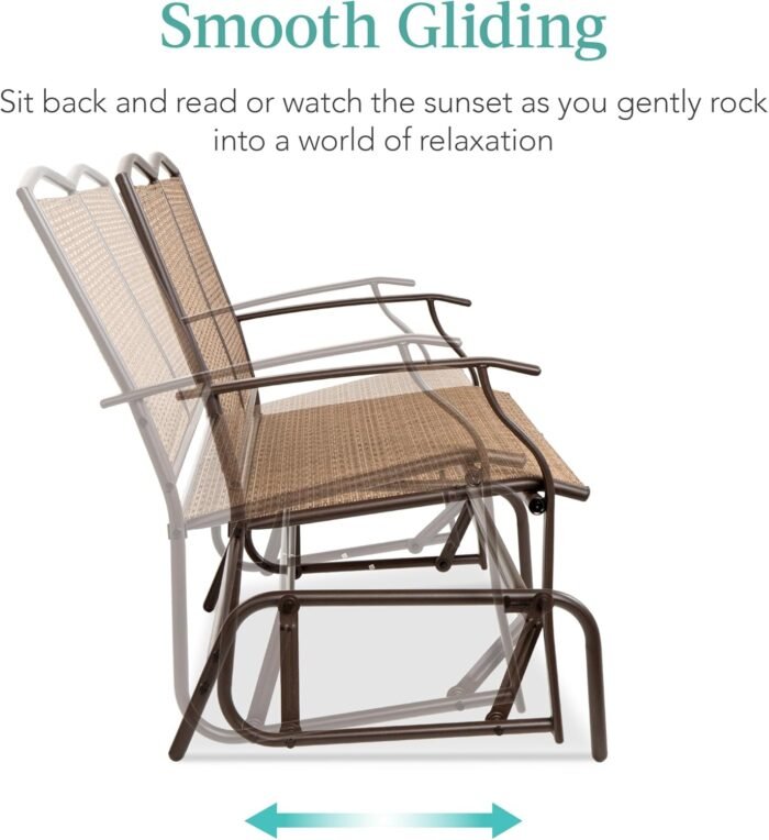 Best Choice Products 2-Person Outdoor Patio Swing Glider Steel Bench Loveseat Rocker for Deck, Porch w/Textilene Fabric, Steel Frame - Brown - Image 4