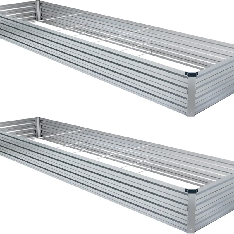 MGNO 2pcs 10x3x1FT Galvanized Raised Garden Bed-Outdoor Planter Box for Vegetables-Metal Garden Bed,Rectangle Planting Box for Herb,Flower