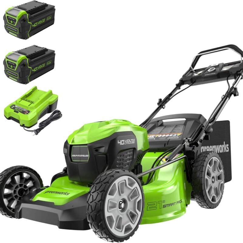 Greenworks 40V 21" Brushless Cordless (Smart Pace / Self-Propelled) Lawn Mower (75+ Compatible Tools), (2) 4.0Ah Batteries and Charger Included