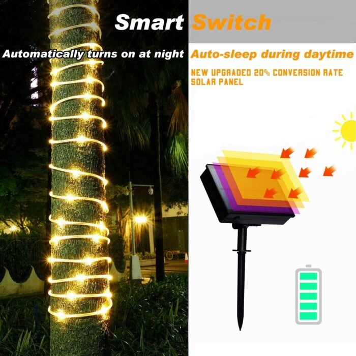 Solar Rope Light Waterproof IP65 39FT 100LEDs Outdoor LED ‎Solar Outdoor Lights for Party Garden Yard Home Wedding Christmas Halloween Holiday Tree Decoration Lighting - Image 5