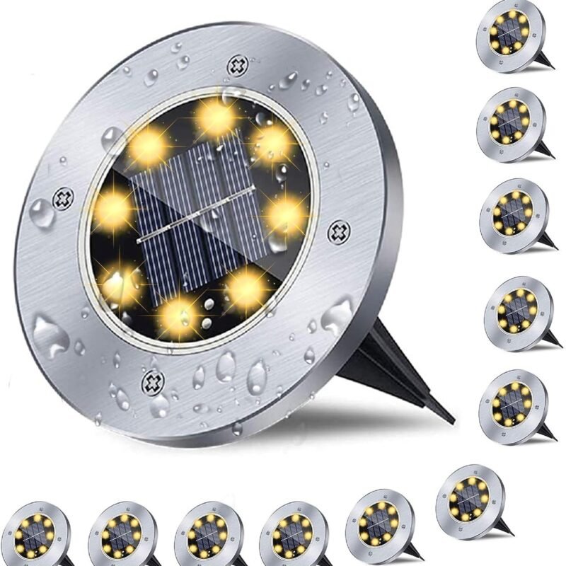 Solar Ground Lights, Waterproof Solar Garden Lights, Upgraded Outdoor Garden Waterproof Bright in-Ground Lights, Landscape Lights for Pathway,Yard,Deck,Lawn,Patio,Walkway (12 Pack Warm Light)