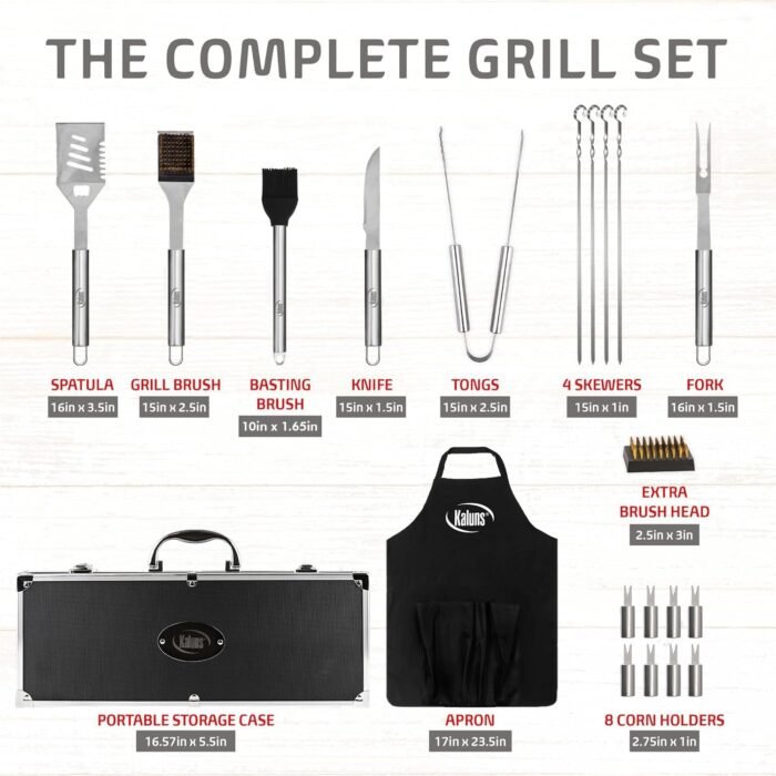 Kaluns BBQ Accessories Grill Tools, Mens Valentines Gifts for Him, Heavy Duty Stainless Steel Barbecue Grill Accessories for Outdoor Grill with Aluminum Case and Apron, Grilling Gifts for Men Dad - Image 3