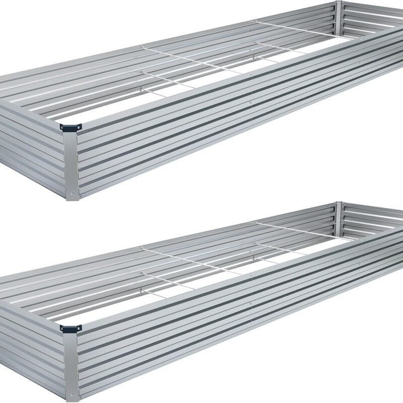 2PCS 12x4x1FT Galvanized Raised Garden Bed Kit,Vegetable Boxes-Rectangle Metal Flower Box,Large Planter Raised Beds Outdoor Garden for Planting,Fruit,Herb-Sliver