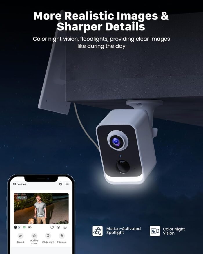 Security Cameras Wireless Outdoor Solar: Battery Power Cameras for Home Security WiFi Seguridad Camara System Kit Surveillance Monitor with Motion Sensor Flood Light Alarm & Color Night Vision - Image 3