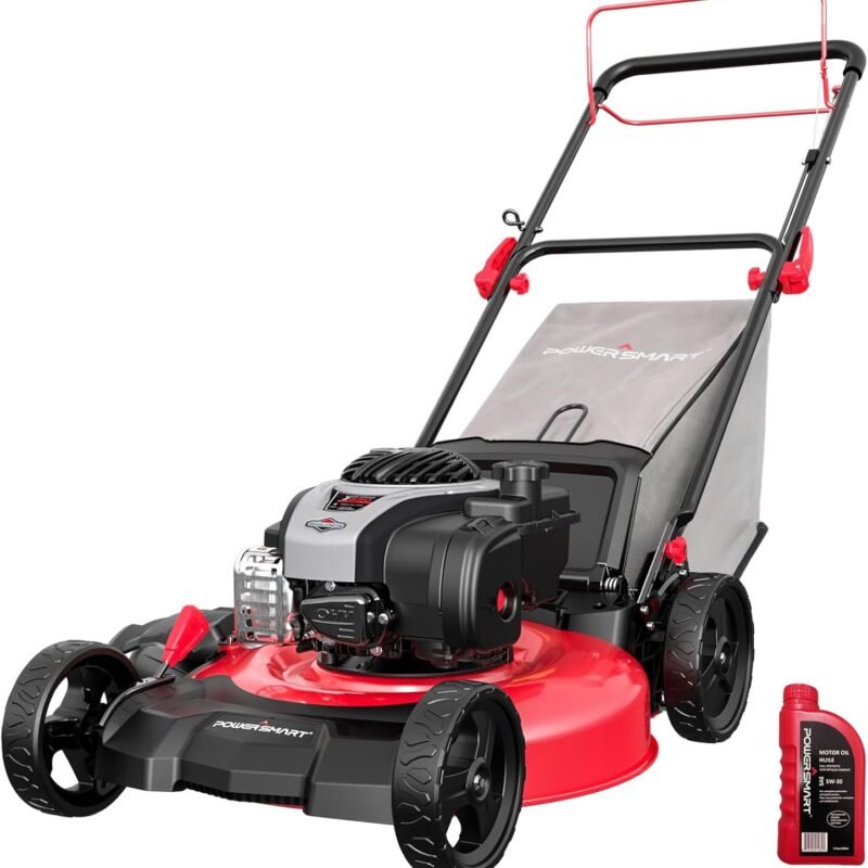 PowerSmart 21" 140cc Self Propelled Lawn Mower, 6-Position Adjustable Cutting Height, 3-in-1 with Mulching. Side Discharge. Rear Bagging, Easy Start