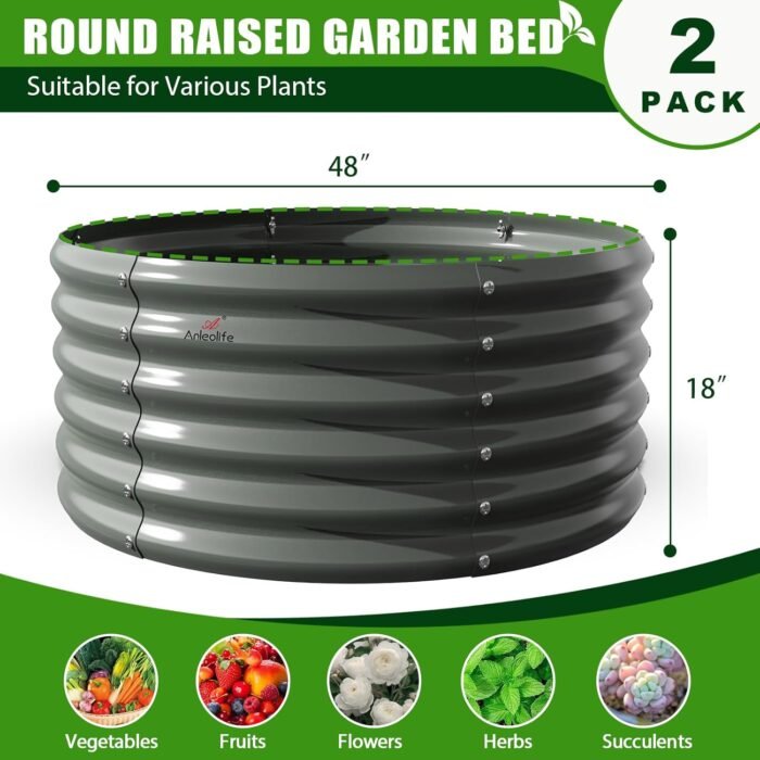 A ANLEOLIFE 2-Pack 4ft x 18” Tall Galvanized Raised Garden Beds Outdoor, Round Metal Planter Box for Planting Vegetables Flowers Herb, Anti-Rust & Easy-Setup, Quartz Grey - Image 3