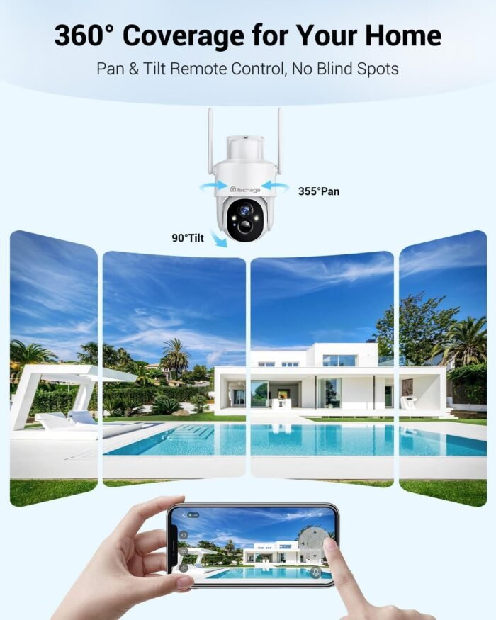 Solar Security Cameras Wireless Outdoor, 2K WiFi Cameras for Home Security, 360° PTZ Surveillance Camera with PIR, Color Night Vision, 2-Way Talk, IP66 Waterproof, SD/Cloud, Work with Alexa (2 Pack) - Image 5