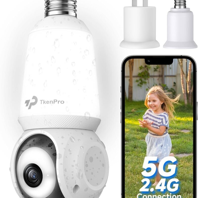 2K Light Bulb Security Camera Outdoor, 5G&2.4G WiFi Wireless Cameras for Home Security with Adjustable LED Lights, IPX6 Waterproof, 360° Motion Tracking and AI Human Detection -1 Pack