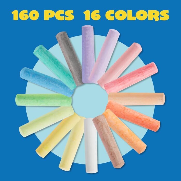 160 PCS Sidewalk Chalks Set Non-Toxic Washable Jumbo Chalk for Outdoor Art Play, Painting on Chalkboard, Blackboard and Playground - Image 2