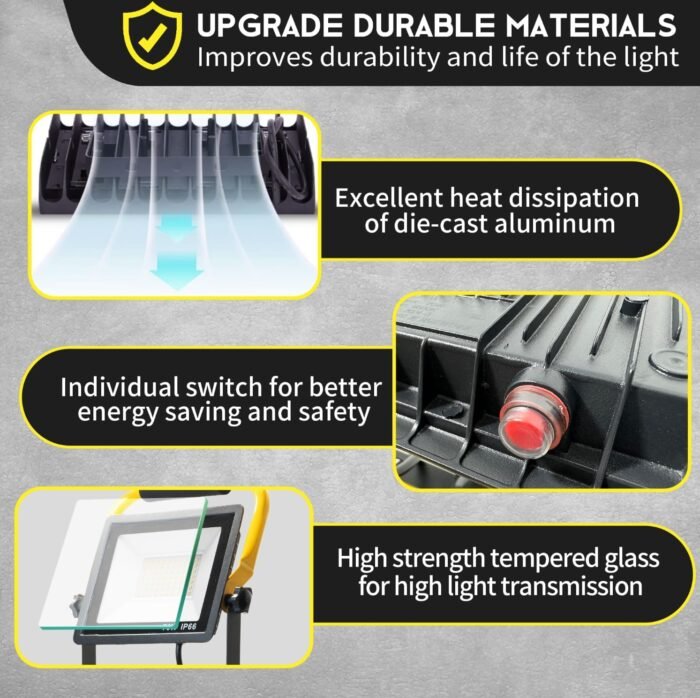 21000Lumen LED Work Lights with Stand: 3 Head Adjustable Work Light with Individual Switch - IP66 Waterproof Foldable Tripod Worklight with 16.4FT Cord for Indoor Outdoor Portable Lighting - Image 3