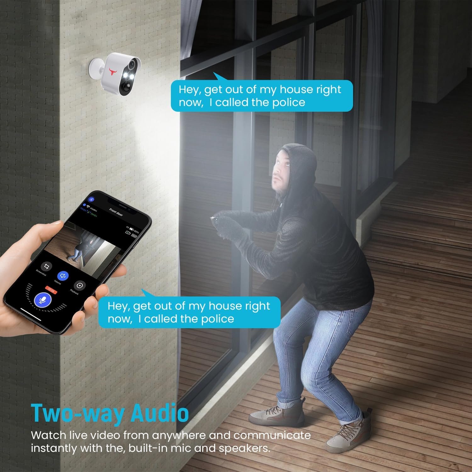 Outdoor Security Camera, Battery Powered Wireless Camera, Cloud Storage Sold Seperately, Color Night Vision, 2-Way Audio, Smart AI Motion Detection, 2.4G WiFi (2 Lights) - Image 3