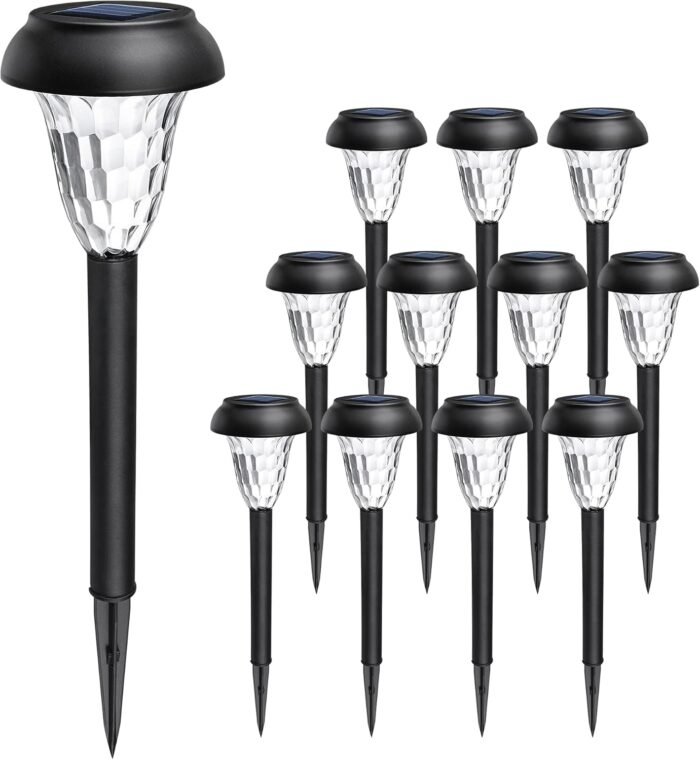GIGALUMI 12 Pack Solar Lights Outdoor Waterproof, Cool White Pathway Lights Solar Powered, Landscape Lighting, Solar Grden Lights for Decor, Patio, Garden, Yard, Pathways, Walkways - Image 8