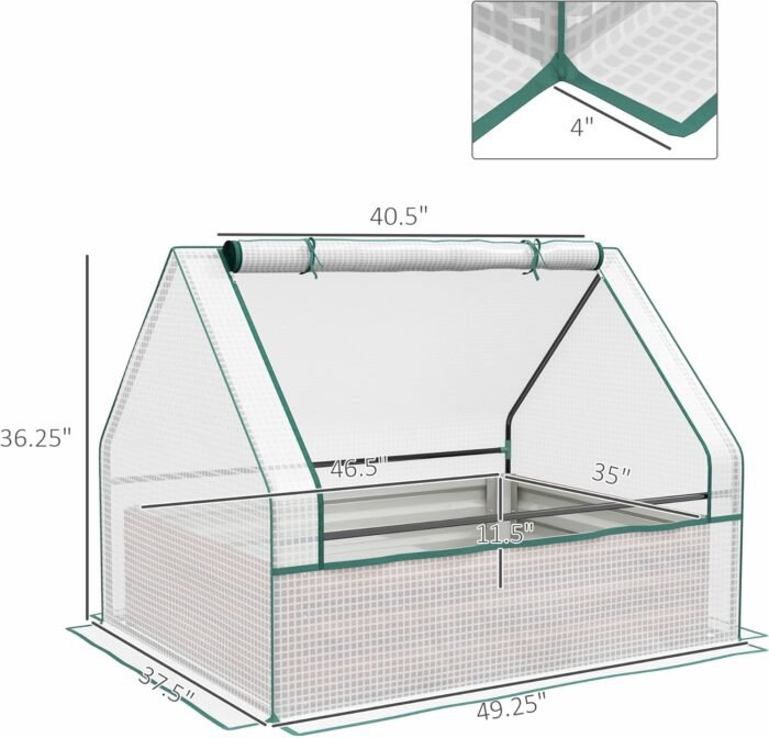 Outsunny 4 x 3 x 1ft Raised Garden Bed with Mini Greenhouse, Galvanized Outdoor Planter Box with Cover, for Herbs and Vegetables, Use for Patio, Garden, Balcony, White Cover and Brown Planter - Image 5