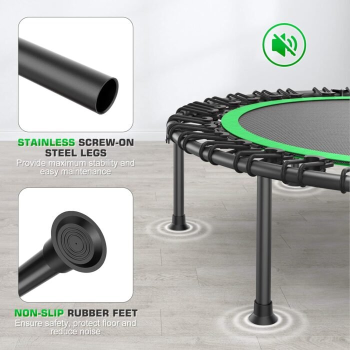 Mini Trampoline for Adults, ANCHEER Indoor Trampoline with Bungees 450/550 lbs Max Load with 4 Level Adjustable Handle Bar 40''/48'' Foldable Trampoline Kid Adult with Reinforced Stitching - Image 4