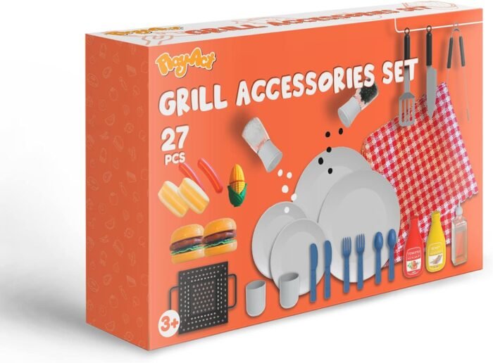 27 PCS Kids BBQ Grill Playset Backyard Barbecue Play Grill Toy Set for Toddlers, Play Food Sets for Kids Kitchen - Image 7