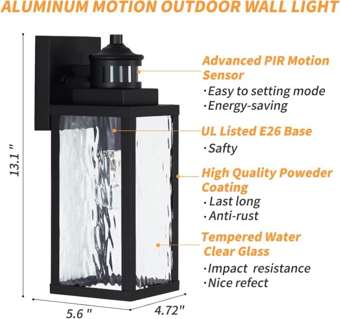 2 Pack Motion Sensor Outdoor Wall Lights,Updated Dusk to Dawn Outdoor Lighting, Exterior Light Fixtures Wall Mount,Waterproof Porch Light Outside Lights for House - Image 4