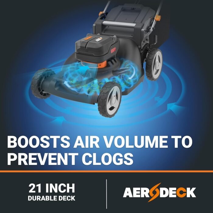 WORX Nitro 40V 21" Push Lawn Mower w/Aerodeck & Intellicut, Brushless Battery Lawn Mower Up to 1/2 Acre, Cordless Lawn Mower w/ 7-Position Height Adjustment WG752 – Batteries & Charger Included - Image 2
