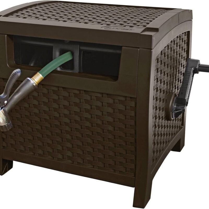 Suncast 175 ft. Wicker Style Resin Hose Hideaway with Hose Guide, Java, Mocha Brown