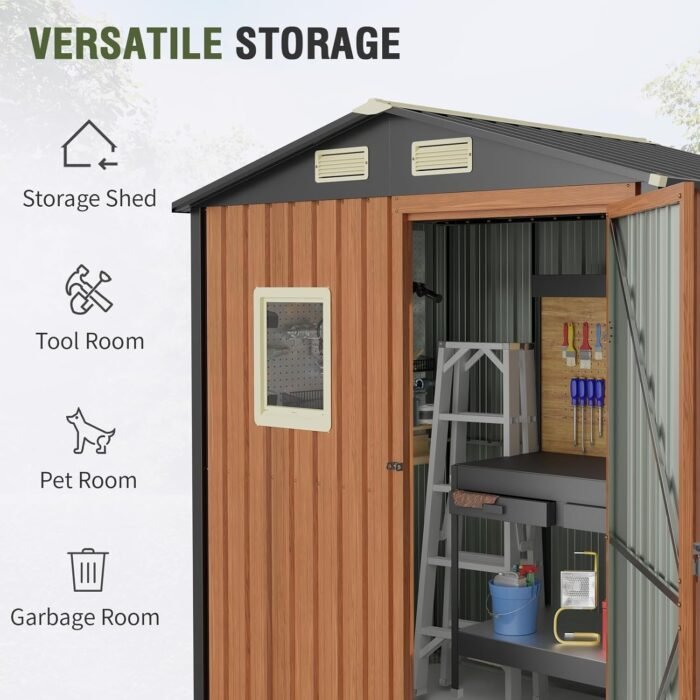 Outdoor Storage Shed 6x4 Ft, Lockable Metal Garden Shed with Window, Tool Shed Tiny House Vertical Outside Storage Building for Backyard, Lawn, Patio, Bike - Image 3