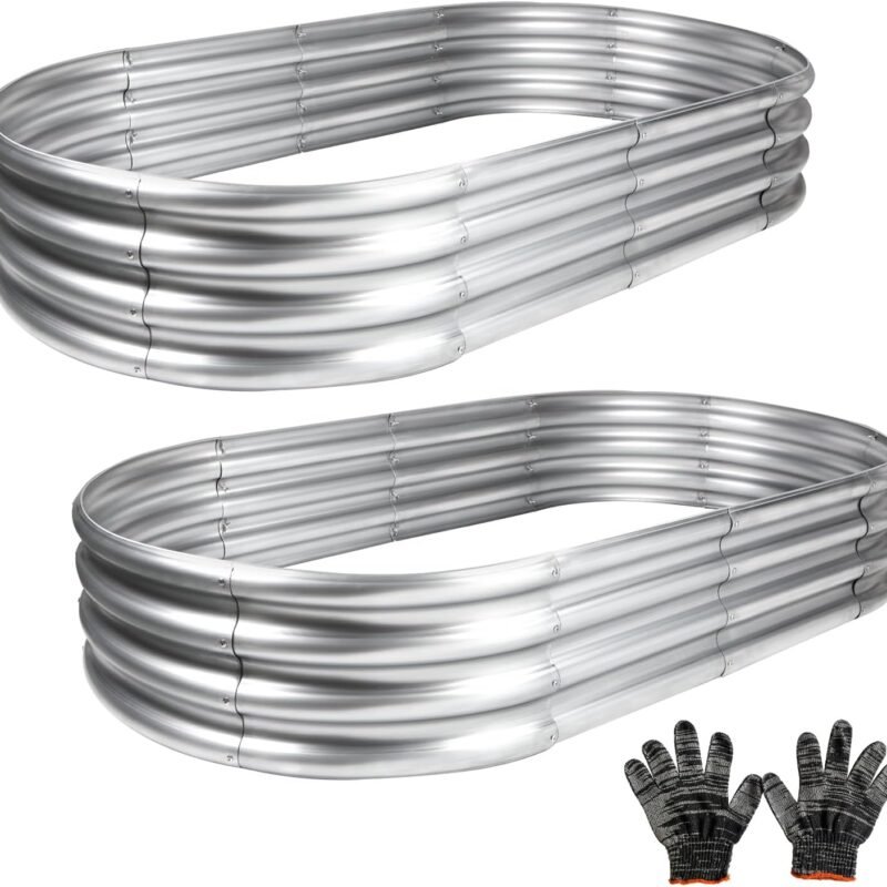 2pcs Thickening Galvanized Raised Garden Beds, Planter Raised Garden Beds Outdoor, Oval Larger Space Raised Beds for Gardening, Herbs, Vegetables, Fruits, 4x2x1