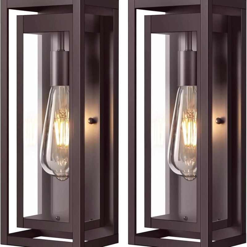 15" Large Oil Rubbed Bronze Outdoor Light Fixture, 2 Pack ORB Outdoor Sconces, Modern Waterproof Outdoor Wall Lights with Clear Glass Shade for Front Door, Porch, Garage