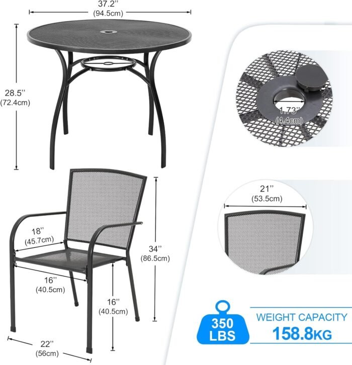 AECOJOY Metal Patio Table and Chairs Set for 4, Outdoor Dining Sets Patio Dining Table Furniture Set Round Outside Table and Chairs for Garden Backyard with Umbrella Hole - Image 6