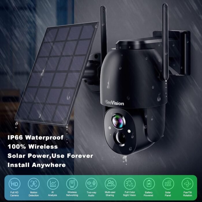 Solar Security Cameras Wireless Outdoor, 2K Battery Powered PTZ WiFi 3MP Security Camera for Home with Spotlight, PIR Motion Detection,Siren, Color Night Vision, 2-Way Talk, SD/Cloud Storage - Image 2