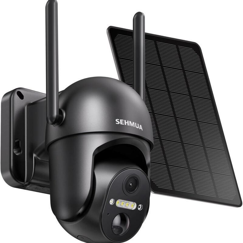 SEHMUA Solar Security Cameras Wireless Outdoor, 2K 360° View Battery Powered Outdoor Camera, WiFi Home Security with Spotlight Color Night Vision, PIR Sensor
