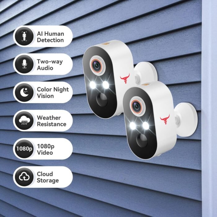 1080P Security Camera Wireless Outdoor, Color Night Vision, Intelligent Human Detection, 2.4Ghz Wi-Fi Support, 2-Way Audio, Battery Powered, Cloud Storage (2 Pack) - Image 7