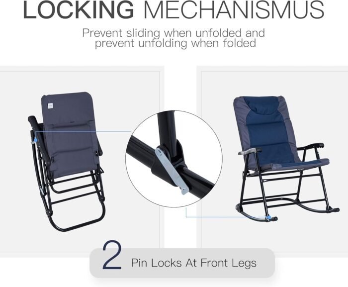 Outsunny 2 Piece Outdoor Patio Furniture Set with 2 Folding Padded Rocking Chairs, Bistro Style for Porch, Camping, Balcony, Navy Blue - Image 5