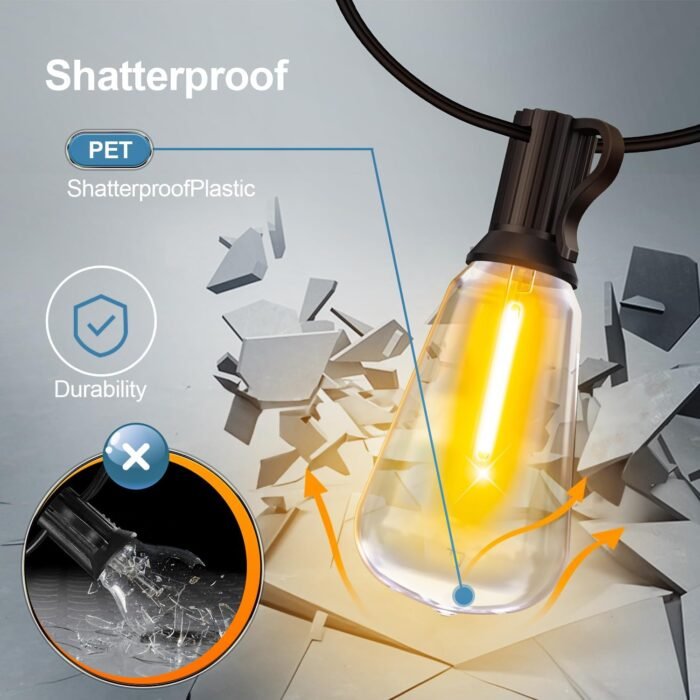 Outdoor String Led Patio Lights - 100Ft 30M Outside Waterproof Light With Remote Dimmable ST38 Shatterproof Bulb Connectable Hanging Outdoor Electric Lighting For Backyard Yard Gazebo Porch Party - Image 5
