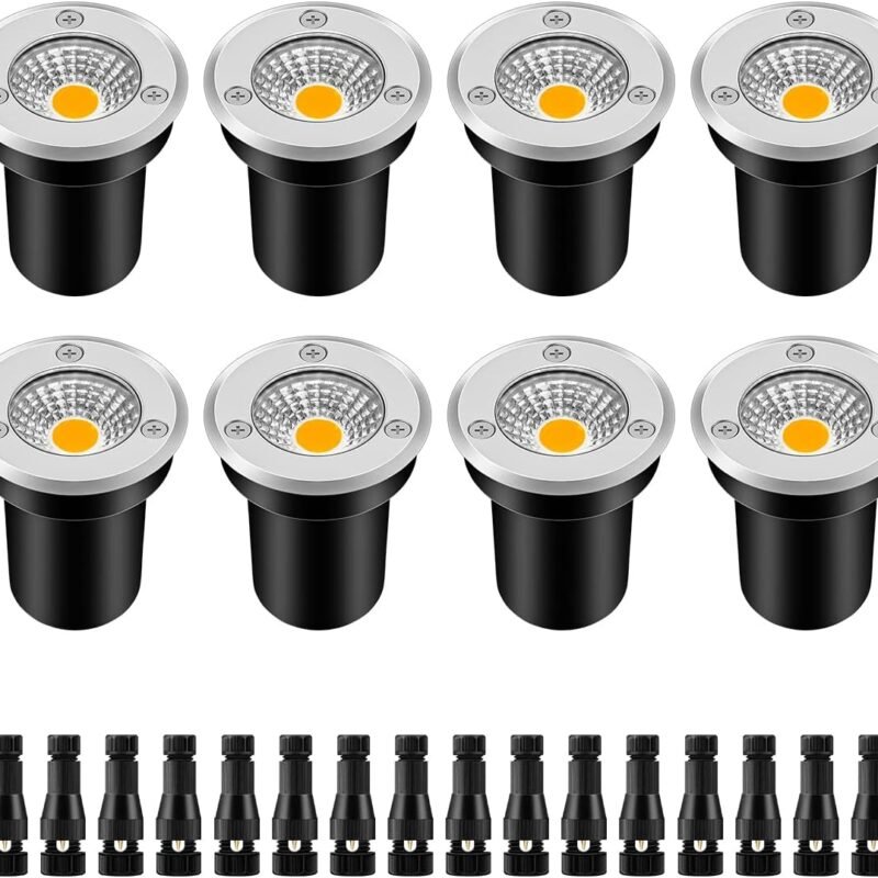ZUCKEO Low Voltage Landscape Lights LED Well Lights 3W 12V-24V in Ground Lights IP67 Waterproof Low Voltage Landscape Lighting Floor Walkway Deck Step Garden Lights Outdoor (8 Pack Warm White)