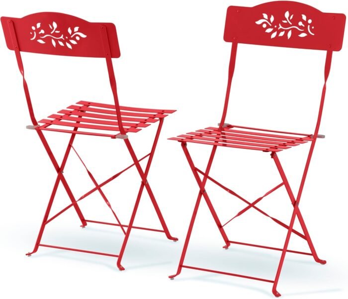 Alpine Corporation Indoor/Outdoor 3-Piece Bistro Set Folding Table and Chairs Patio Seating, Red - Image 7
