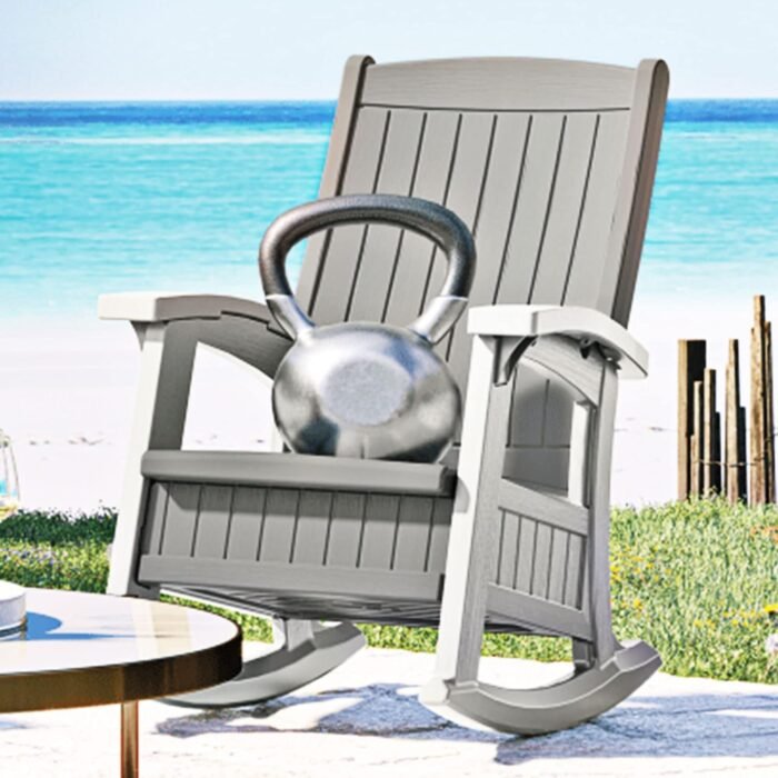 Suncast Outdoor Patio Rocking Chair with Under-Seat Storage, Stylish Faux Wood Outdoor Rocker for Patios, Dove Gray - Image 6