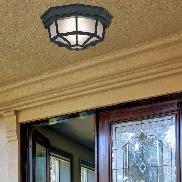 Designers Fountain 2067-BK Builder Cast Outdoor Flush Mount Ceiling Light, 10.5 in W, Black - Image 3