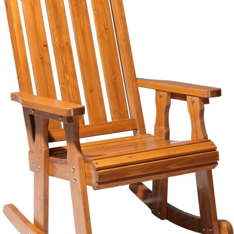VINGLI Outdoor Rocking Chair, Heavy Duty 600 LBS Wooden Rocking Chair with Comfortable Backrest, Weatherproof Patio Rocker with Ergonomic Design, Solid Fir Wood Rocking Chair for Patio, Garden, Teak