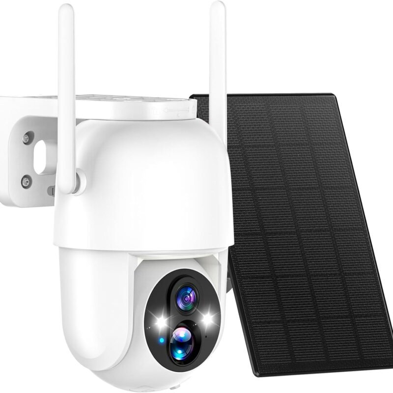 Solar Security Cameras Wireless Outdoor, 2K 3MP Pan Tilt 355° View IP65 Waterproof Rechargeable Battery Powered PTZ WiFi Camera with PIR, Color Night Vision,2-Way Talk,Cloud/SD