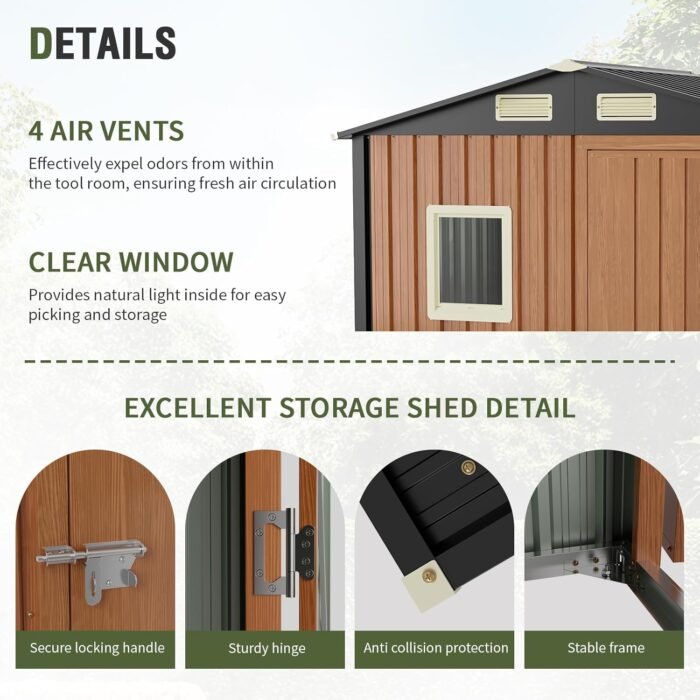 Outdoor Storage Shed 6x4 Ft, Lockable Metal Garden Shed with Window, Tool Shed Tiny House Vertical Outside Storage Building for Backyard, Lawn, Patio, Bike - Image 5
